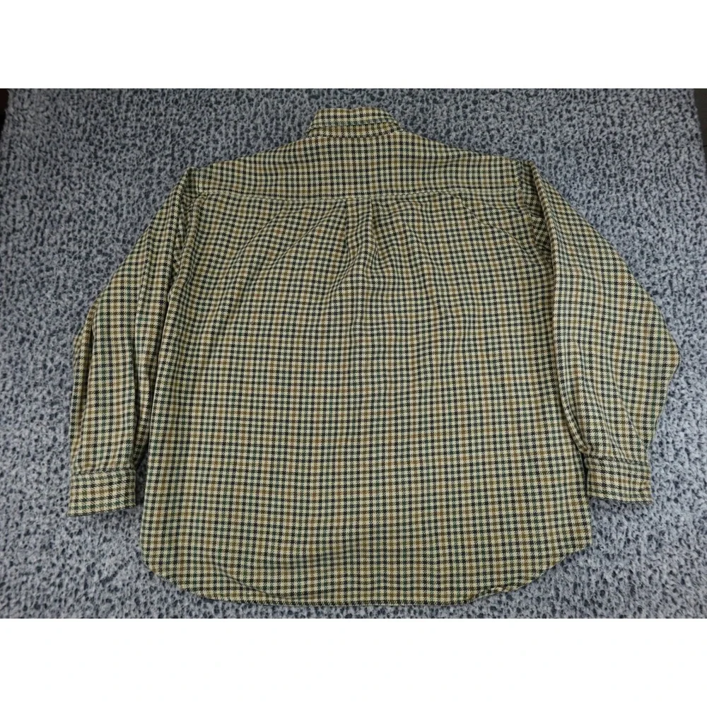 J.Crew Flannel Shirt Mens XL Tan Green Houndstooth Cotton Button Down LS